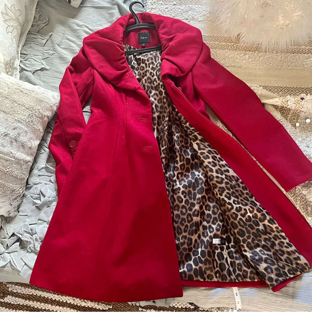 Women’s Red Wool-Blend Flared Coat *EUC* (Size S) c. Express, 2005